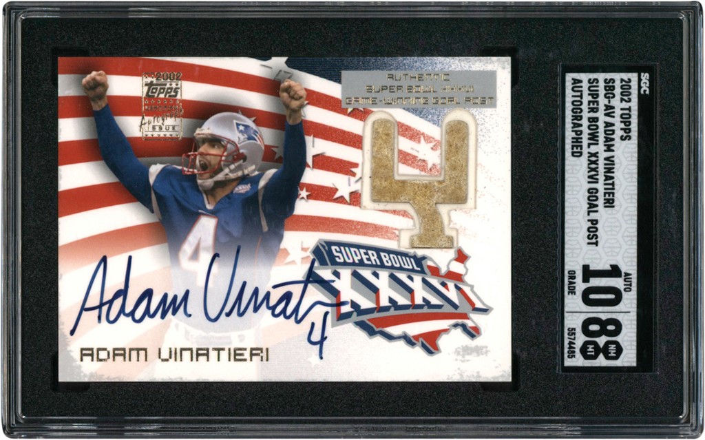 - 002 Topps Super Bowl Goal Posts #SBGAV Adam Vinatieri Game Winning Goal Post Autograph SGC NM-MT 8 - Auto 10