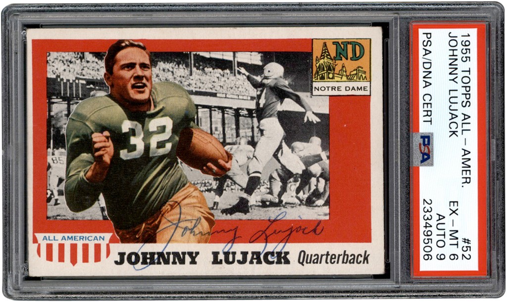 Football Cards - 1955 Topps All American #52 John Lujack PSA EX-MT 6 - Auto 9 (Pop 1 of 1 - Highest Graded)