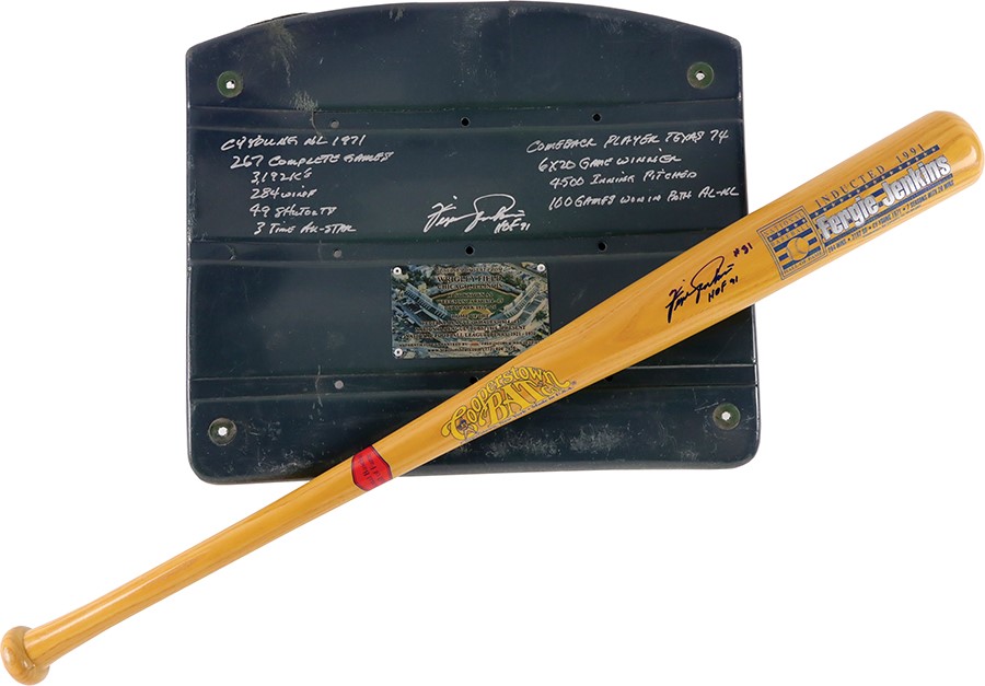 - Fergie Jenkins Signed & Inscribed Bat & Wrigley Field Seat Back