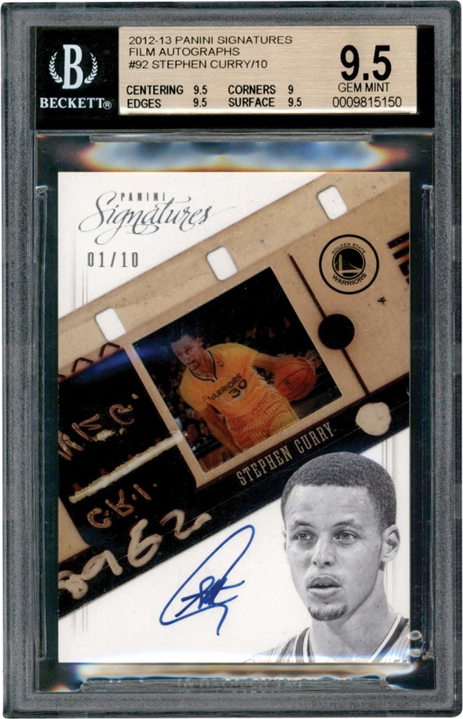 - 2012-13 Panini Signatures Film Autographs #92 Stephen Curry Autograph 01/10 BGS GEM MINT 9.5 - Auto 10