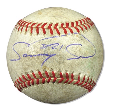 Game Used Baseballs - Sammy Sosa Home Run #182 Signed Baseball