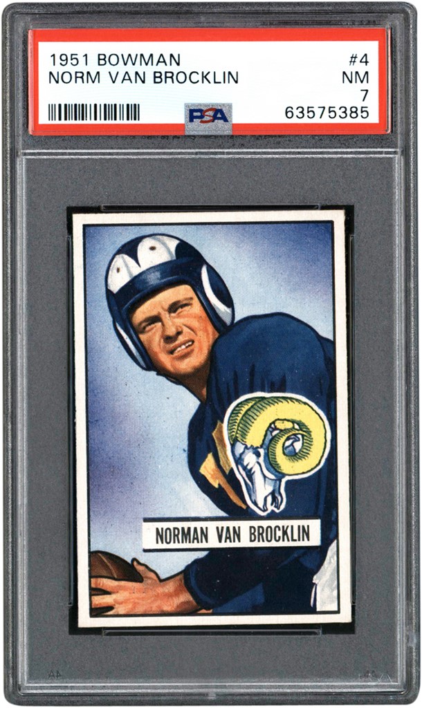 Football Cards - 1951 Bowman Football Norm Van Brocklin Rookie Card PSA NM 7