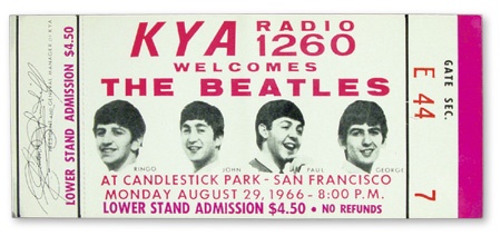Beatles Tickets - Beatles August 29, 1966 Full Ticket