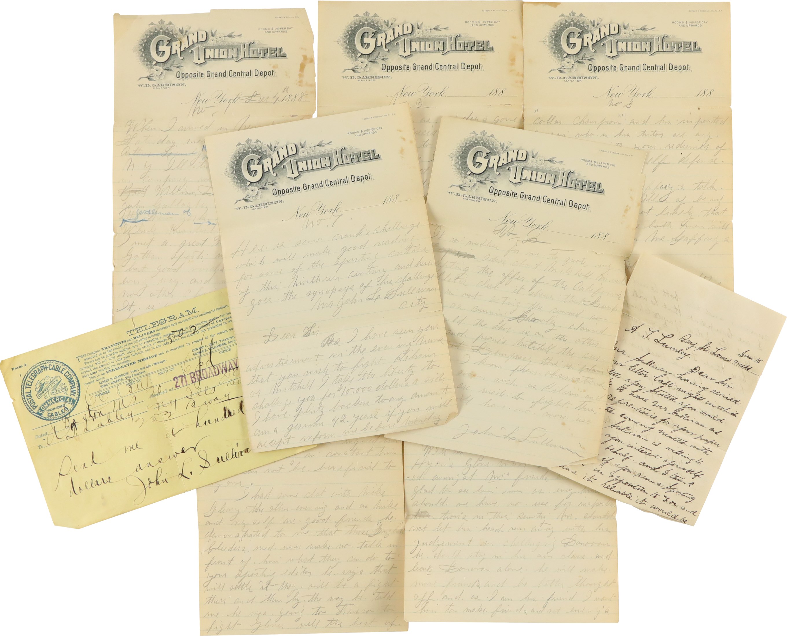 Muhammad Ali & Boxing - 1888 John L. Sullivan Twice-Signed Handwritten Letter and Related Items