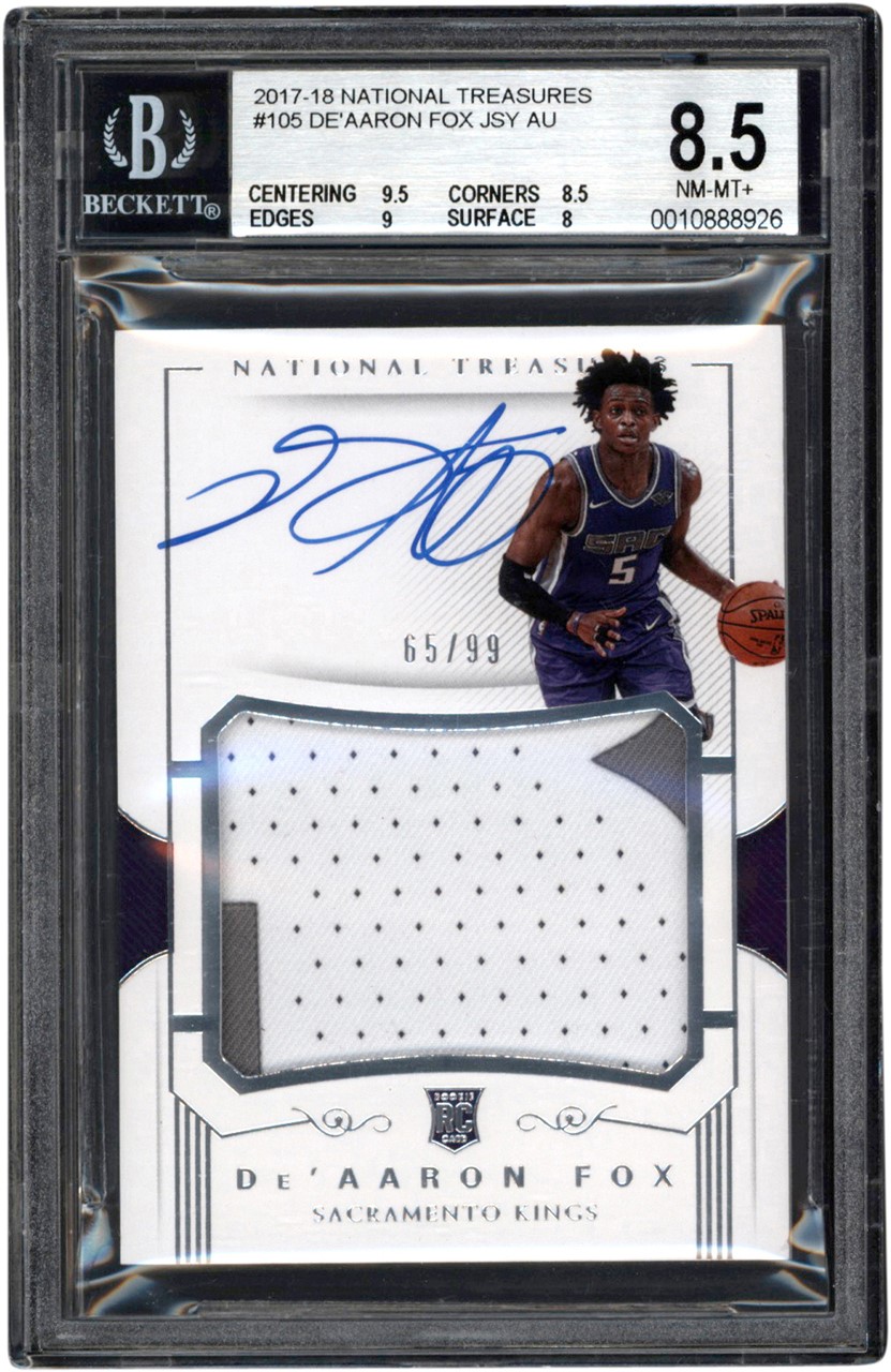 - 2017-18 National Treasures #105 De'Aaron Fox RPA Rookie Patch Autograph 65/99 NM-MT+ 8.5 - Auto 10