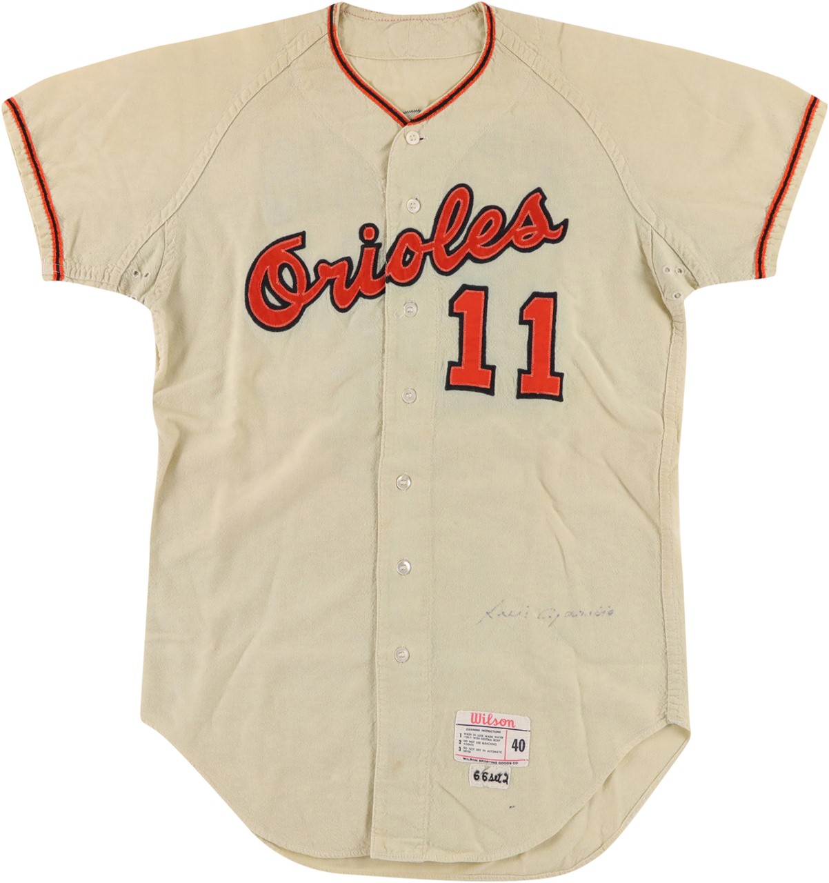 Baseball Equipment - 1966 Luis Aparicio Baltimore Orioles Signed Game Worn Jersey