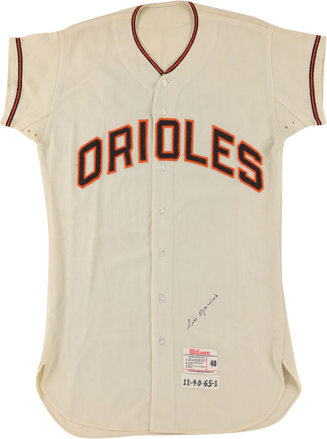 Baseball Equipment - 1965 Luis Aparicio Baltimore Orioles Signed Game Worn Jersey