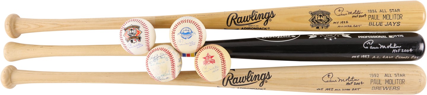 Baseball Equipment - Paul Molitor Signed Presentational Bats and Baseballs (7)