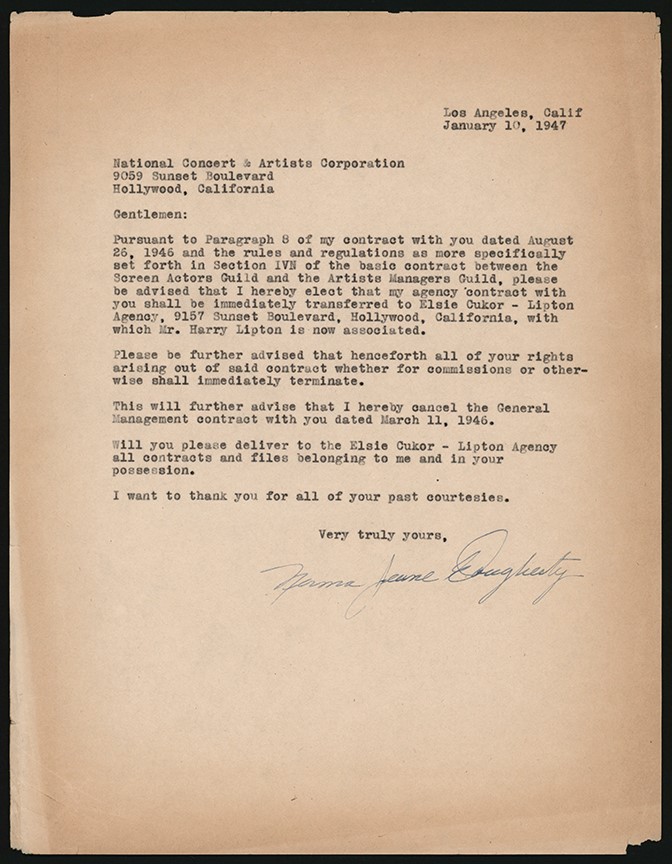 - 1947 Norma Jeane Dougherty (Marilyn Monroe) Signed  Letter (PSA)