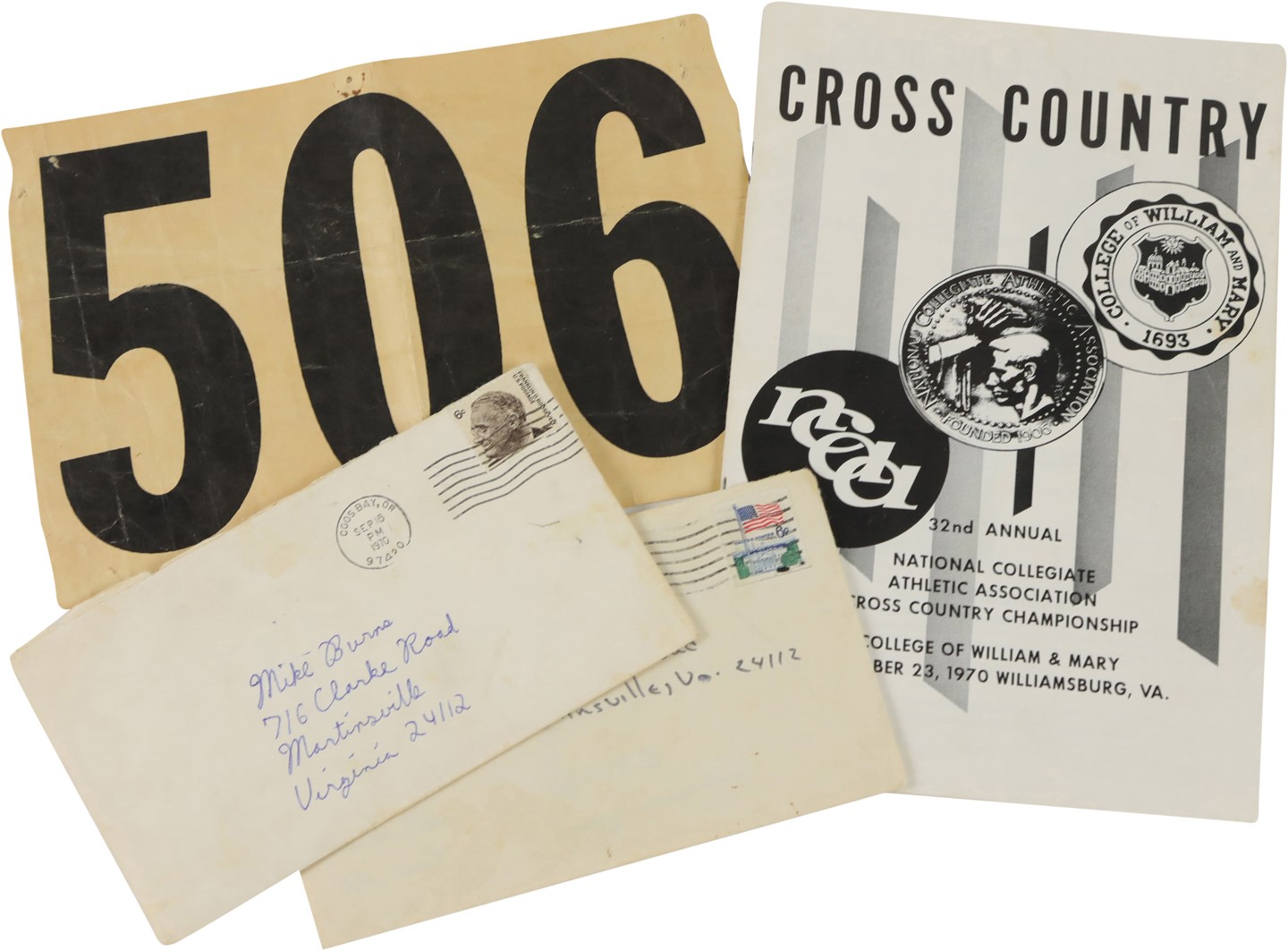 - Steve Prefontaine's Bib from 1970 NCAA Cross Country Championship with Handwritten Provenance by Prefontaine - His 1st NCAA Championship!