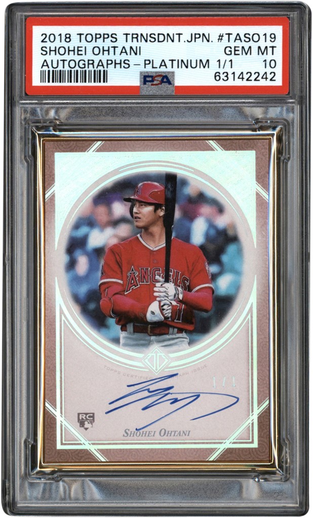 - 2018 Topps Transcendent Baseball Japan Platinum #TASO19 Shohei Ohtani "1/1" Rookie Autograph Card PSA GEM MINT 10