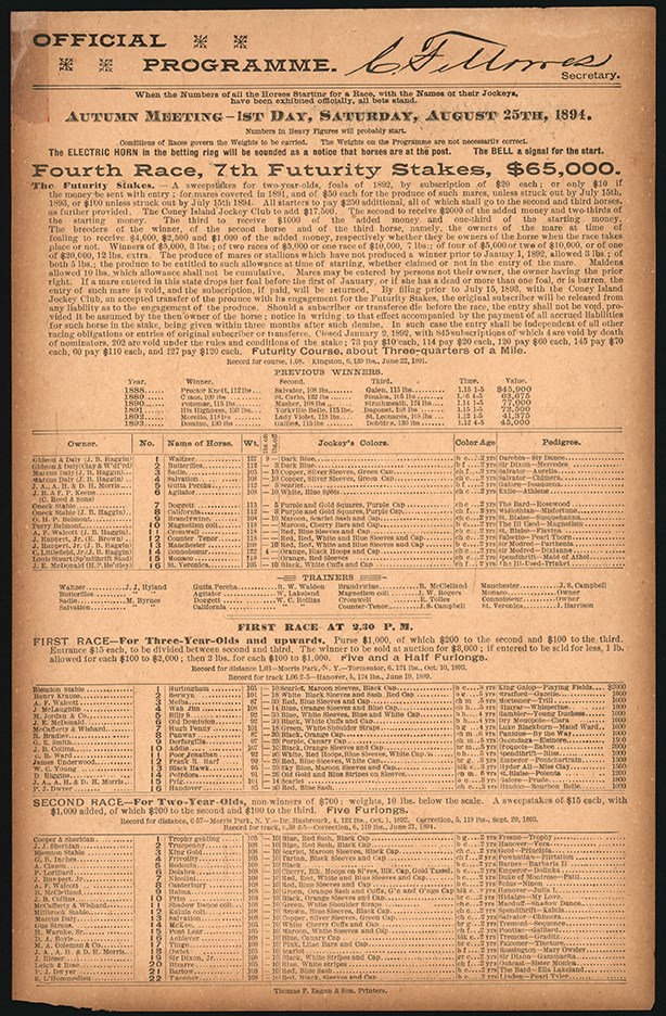 Horse Racing - Program Featuring Hall of Famer Henry of Navarre