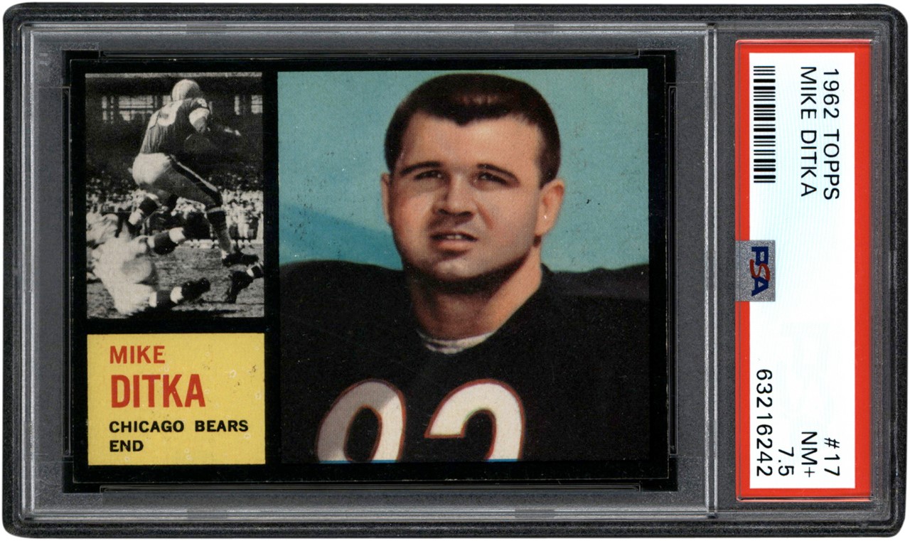 Football Cards - 1962 Topps Football #17 Mike Ditka Rookie Card PSA NM+ 7.5