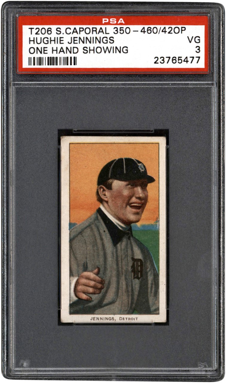 - 1909-1911 T206 Sweet Caporal 350-460/ 420 OP Hughie Jennings PSA VG 3
