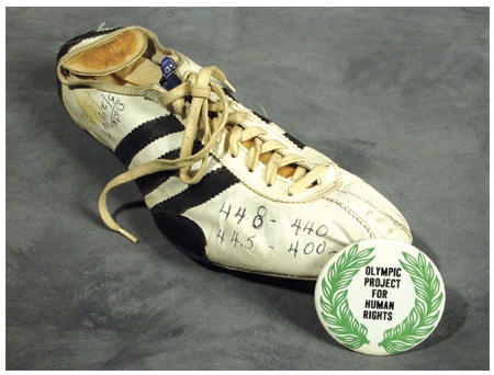 1967 Tommie Smith Record Setting Shoe & 1968 Olympic Protest Pin