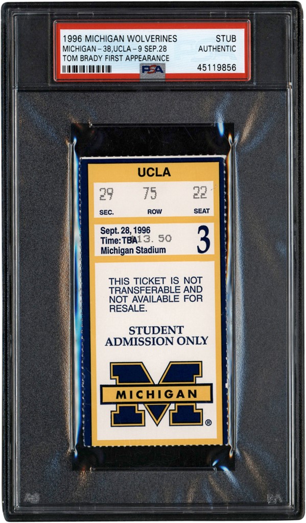 - 9/28/96 Tom Brady Michigan Wolverines First Appearance Ticket Stub PSA Authentic