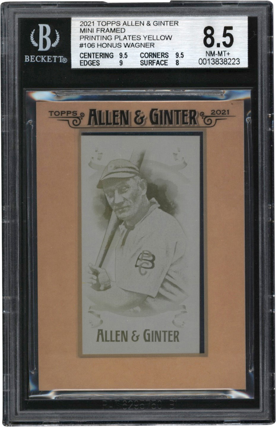 - 2021 Topps Allen & Ginter Mini Framed Printing Plates Yellow #106 Honus Wagner "1/1" BGS NM-MT+ 8.5