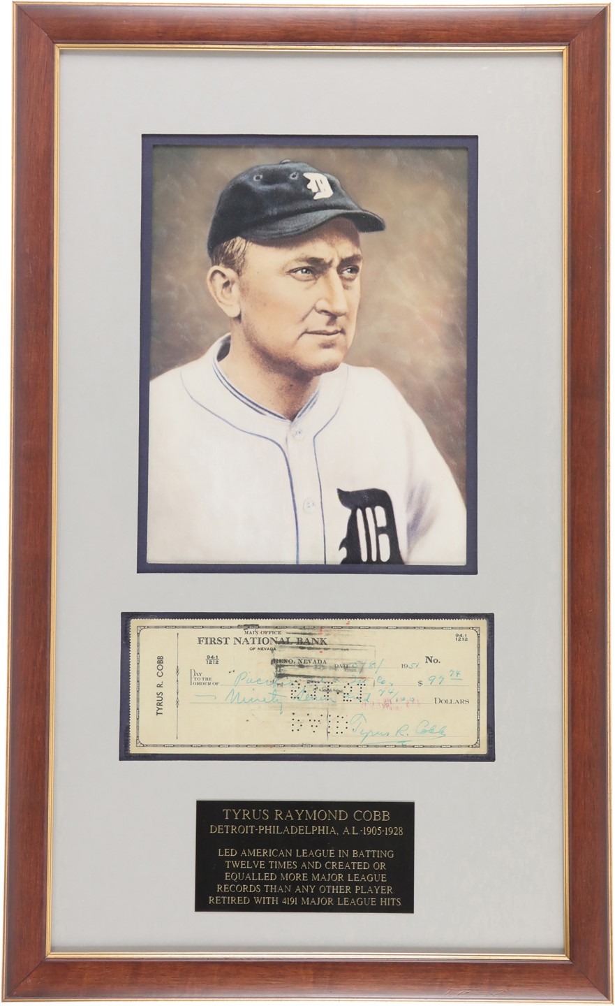 - 1951 Ty Cobb Signed Bank Check (PSA)