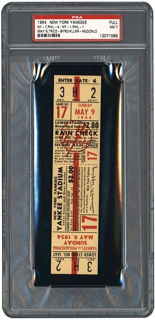 - 5/9/54 New York Yankees vs. Philadelphia Athletics Double Header Full Ticket PSA NM 7