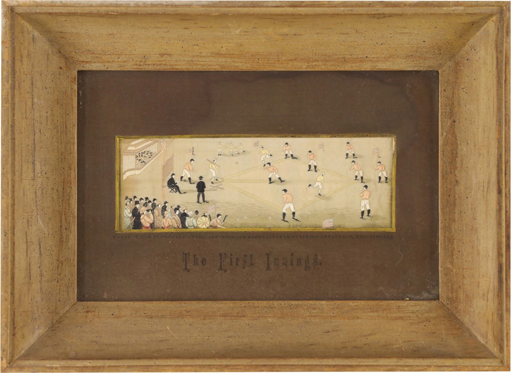 Early Baseball - 19th Century "The First Innings" Baseball Stevensgraph