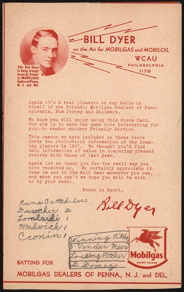 - 1938 MLB All-Star Game Scorecard