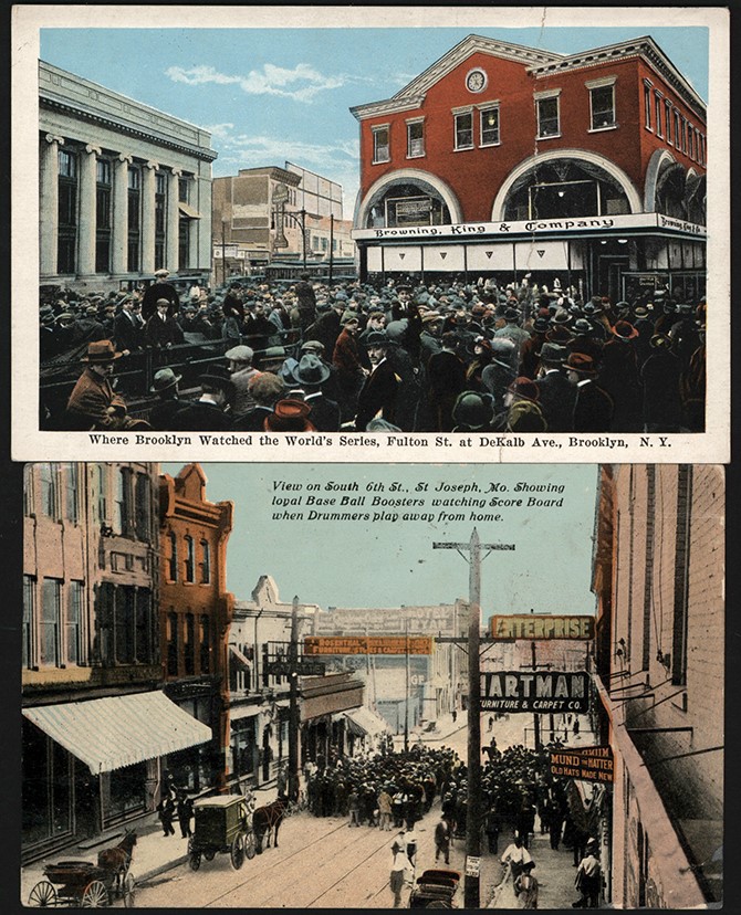 - Two "Fans Looking at the Scoreboard" Postcards Including Brooklyn