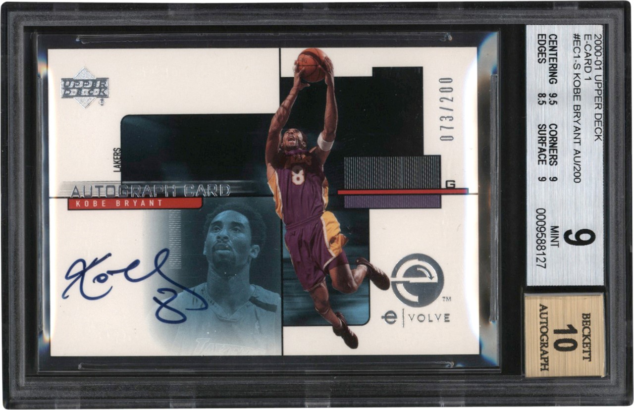 - 2000-01 Upper Deck E-Card 1 #EC1-S Kobe Bryant Autograph 73/200 BGS MINT 9 - Auto 10