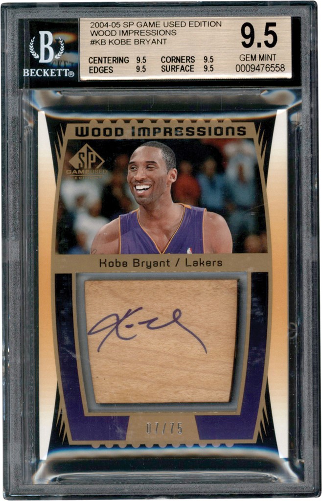 - 004-05 SP Basketball Game Used Edition Wood Impressions #KB Kobe Bryant Autograph Floor 07/75 BGS GEM MINT 9.5 Auto 10 (True Gem)