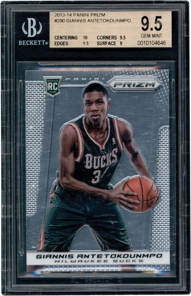 - 2013-14 Panini Prizm #290 Giannis Antetokounmpo Rookie w/10 Centering BGS GEM MINT 9.5