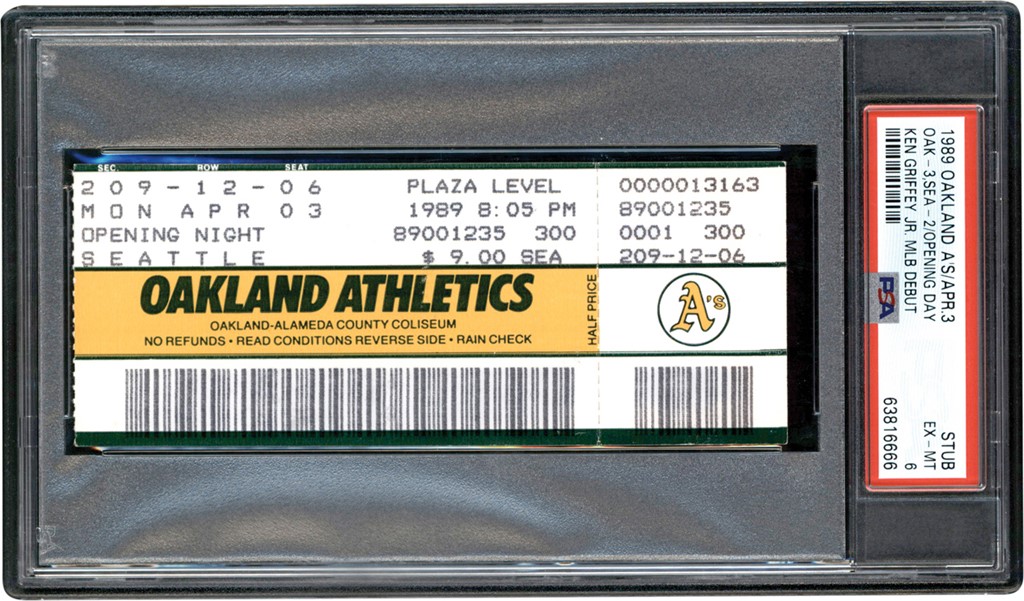 - 989 Ken Griffey Jr. Major League Debut Ticket Stub PSA EX-MT 6 (Pop 1 of 1 - Highest Graded!)