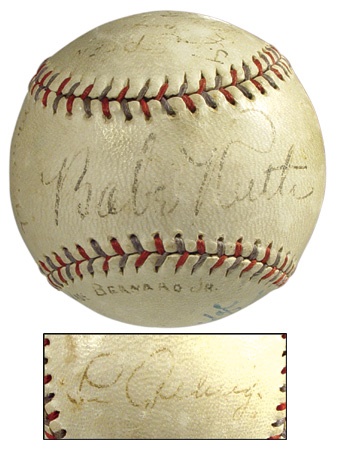 Autographed Baseballs - Babe Ruth & Lou Gehrig Signed Baseball
