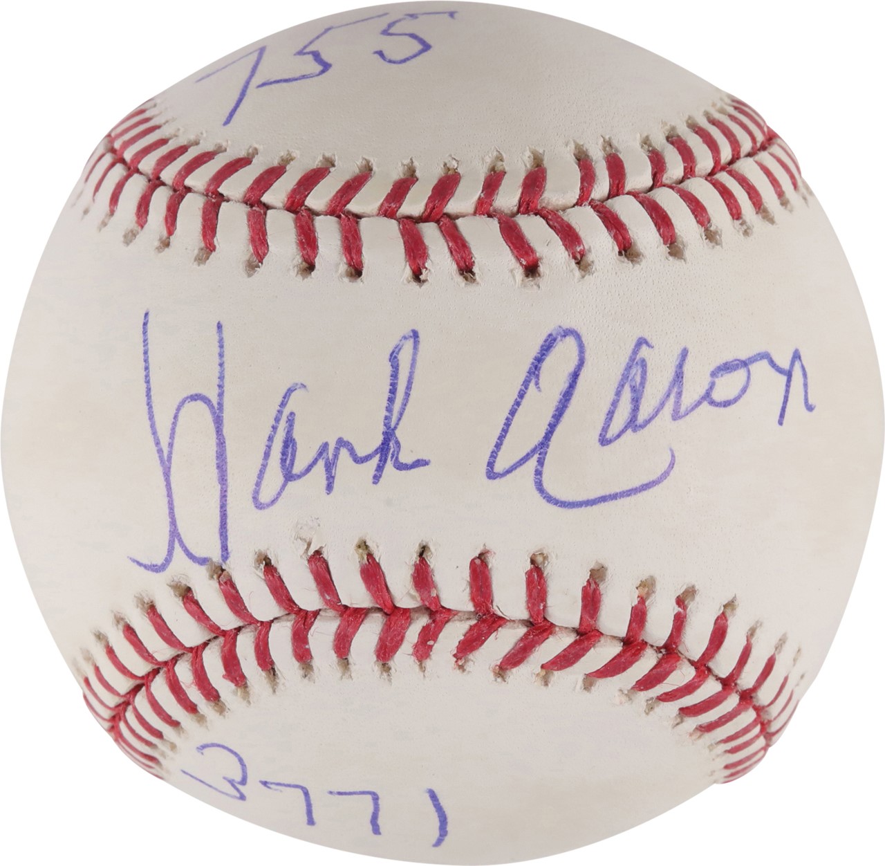 - Hank Aaron Signed Stat Ball with 755 and 3771 Inscriptions (PSA)