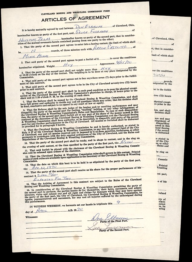 - 1970 George Foreman vs. Aaron Eastling Fight Contracts