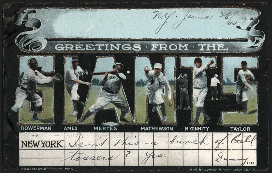Early Baseball - 1905 New York Giants Postcard w/Christy Mathewson