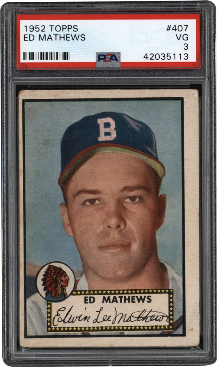 - 1952 Topps #407 Eddie Mathews Rookie PSA VG 3