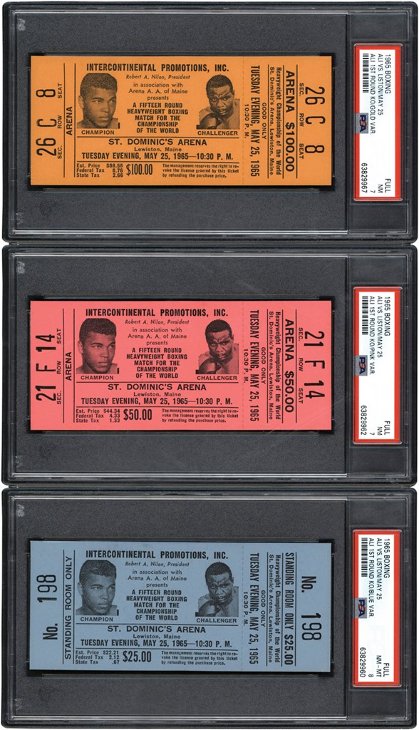 - 1965 Muhammad Ali vs. Sonny Liston "Phantom Punch" Full Tickets (PSA 7 & PSA 8)