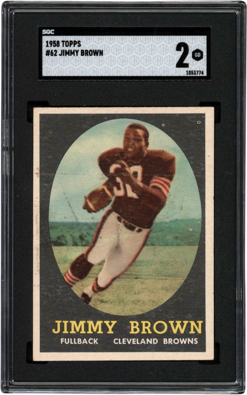 Football Cards - 1958 Topps Football #62 Jim Brown Rookie SGC GD 2