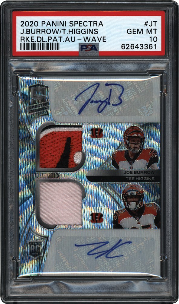 Late Additions - 2020 Panini Spectra Rookie Dual Patch Autograph #JT Joe Burrow & Tee Higgins Wave 11/13 PSA GEM MINT 10