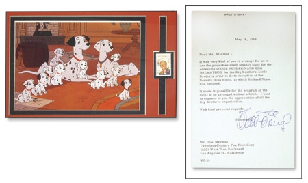 Walt Disney Signed Letter and Animation Cel