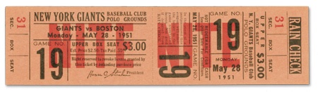 Giants - Willie Mays First Homerun Game Full Ticket