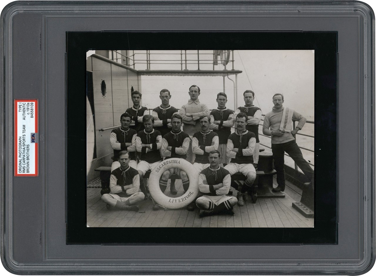 - 1912 Carpathia Football Players for Titanic Fund Photograph (PSA Type I)