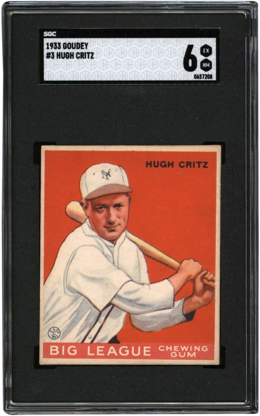 - 1933 Goudey #3 Hugh Critz SGC EX-MT 6