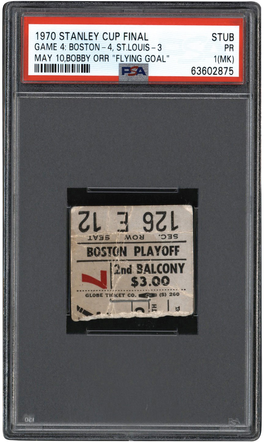 - 5/10/70 Bobby Orr "Flying Goal Game" Ticket Stub PSA PR 1 (mk)