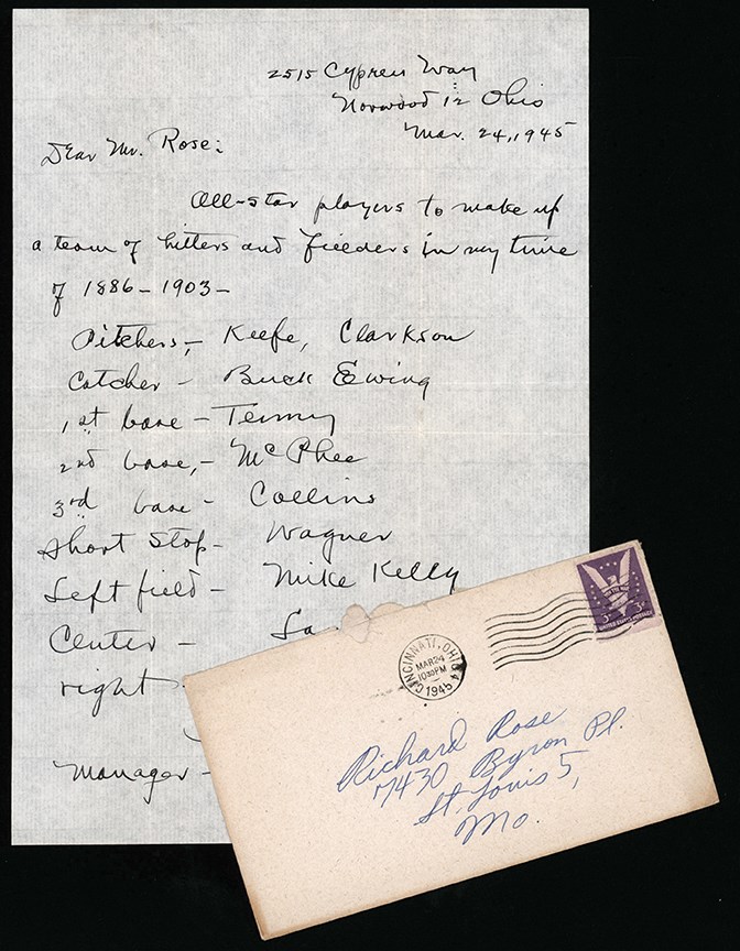 - 1945 Dummy Hoy Handwritten Letter - His All-Time Team! (PSA)