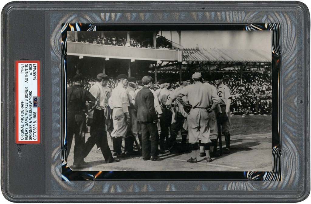 Vintage Sports Photographs - Rare 1908 "Merkle's Boner" October 8th Giants vs. Cubs "Makeup Game" to Decide the Pennant Photograph - Dispute at the Plate! (PSA Type I)