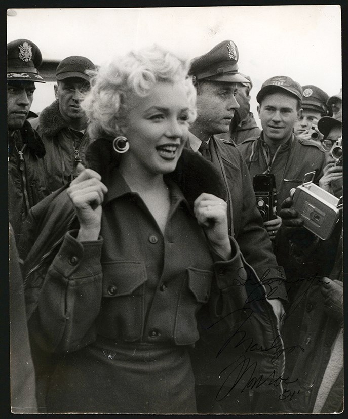- 1954 Marilyn Monroe with the Troops Photograph - Secretarially Signed (PSA Type II)