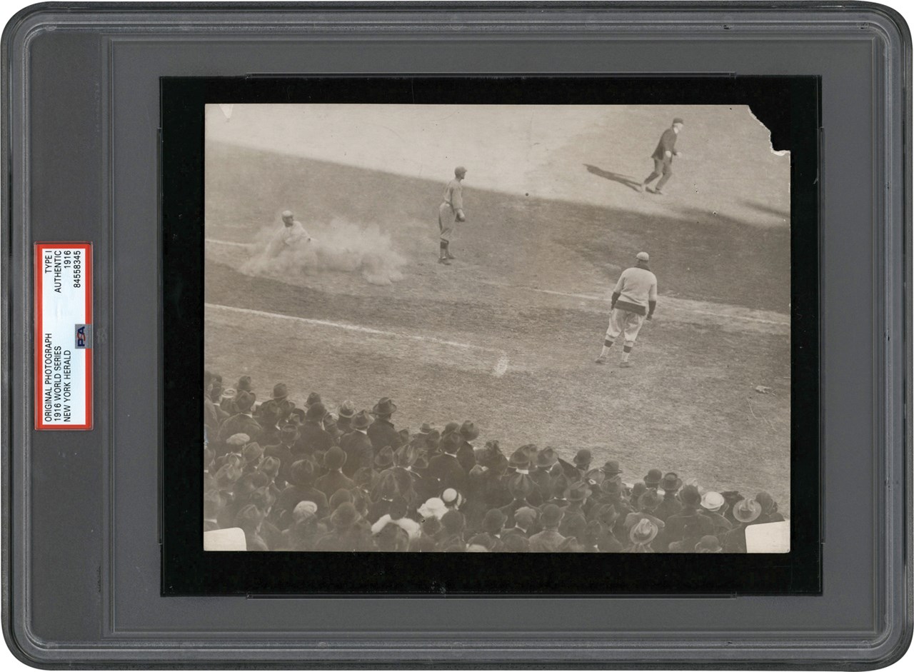 Vintage Sports Photographs - 1916 World Series Photograph - Olson Safe at Third! (PSA Type I)