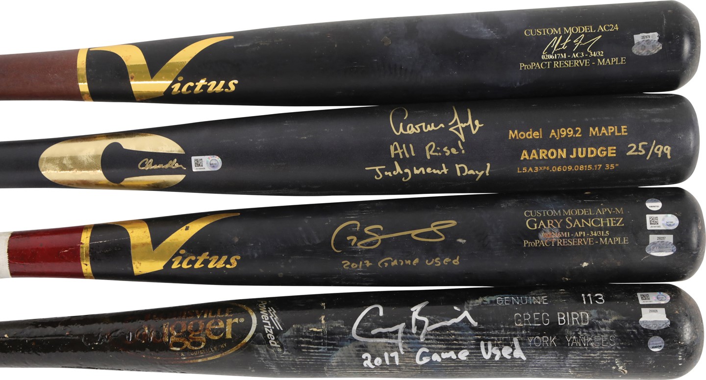 - 2017 New York Yankees Signed Game Used & Issued Bat Collection - Sanchez, Bird, Frazier, and Judge (MLB, Steiner & Fanatics)