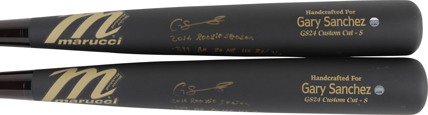 - Pair of Gary Sanchez Signed Limited-Edition (2/24 & 3/24) Pro Model Bats w/Inscribed Rookie Stats (MLB & Steiner)