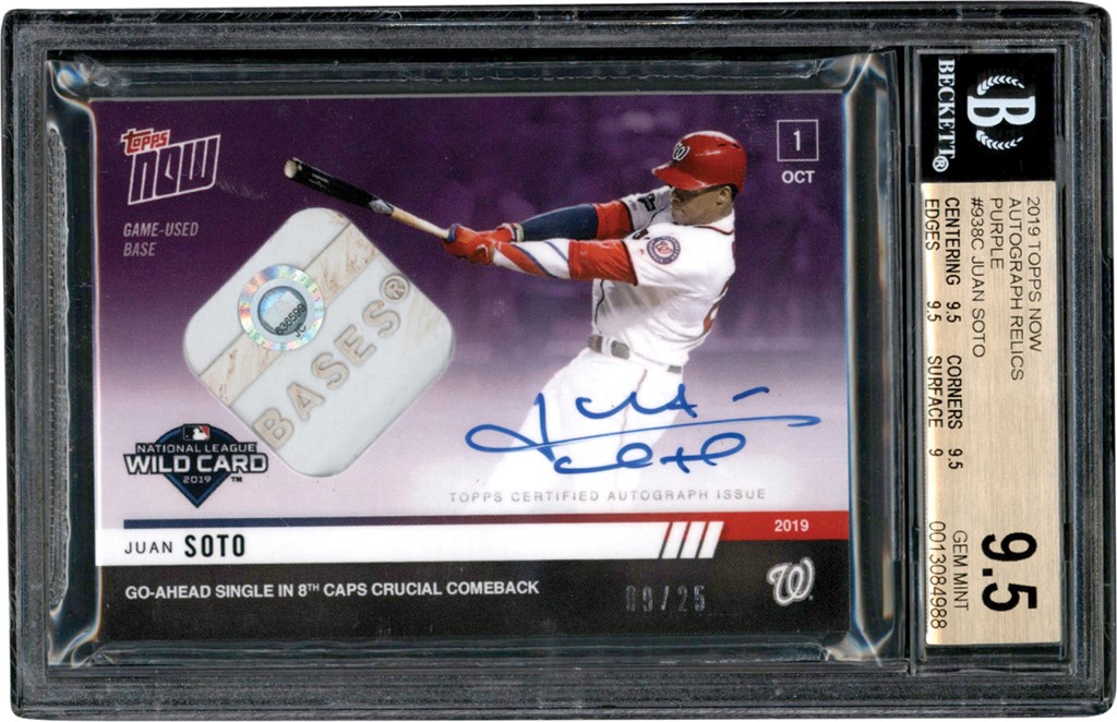 Modern Sports Cards - 2019 Topps Now Wild Card Purple #938C Juan Soto Game Used Base Autograph #09/25 BGS GEM MINT 9.5 - Auto 10